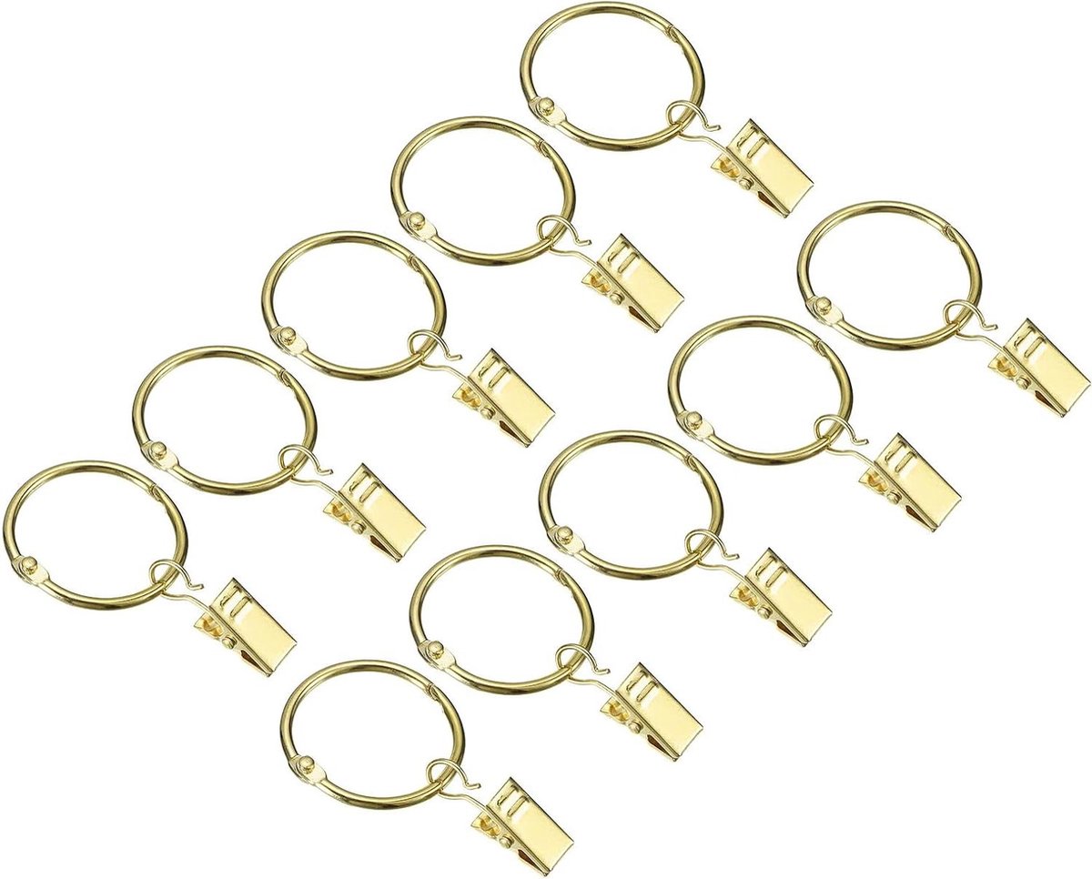 Allecta - Set van 36 gordijnringen met clips, koolstofstalen ringen voor gordijnen, ringclip voor gordijnroedes - goudkleurig - 3,5 inch