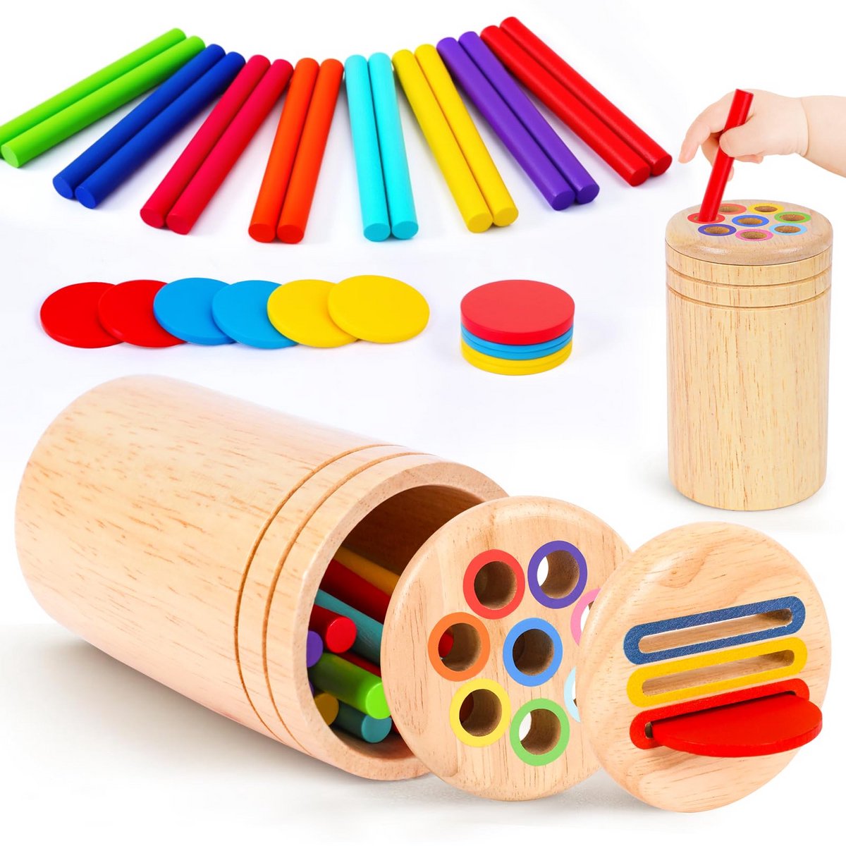 Montessori-speelgoed vanaf 1 jaar - Kleurensorteerspel Kinderspeelgoed - Motorisch speelgoed Houten speelgoed - Meisjes Jongens Babyspeelgoed Cadeau - Stijl A
