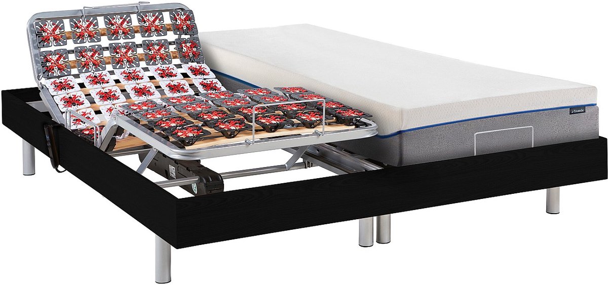 Vente-unique Bed met elektrische lattenbodem hout zwart 2 x 70 x 190 cm