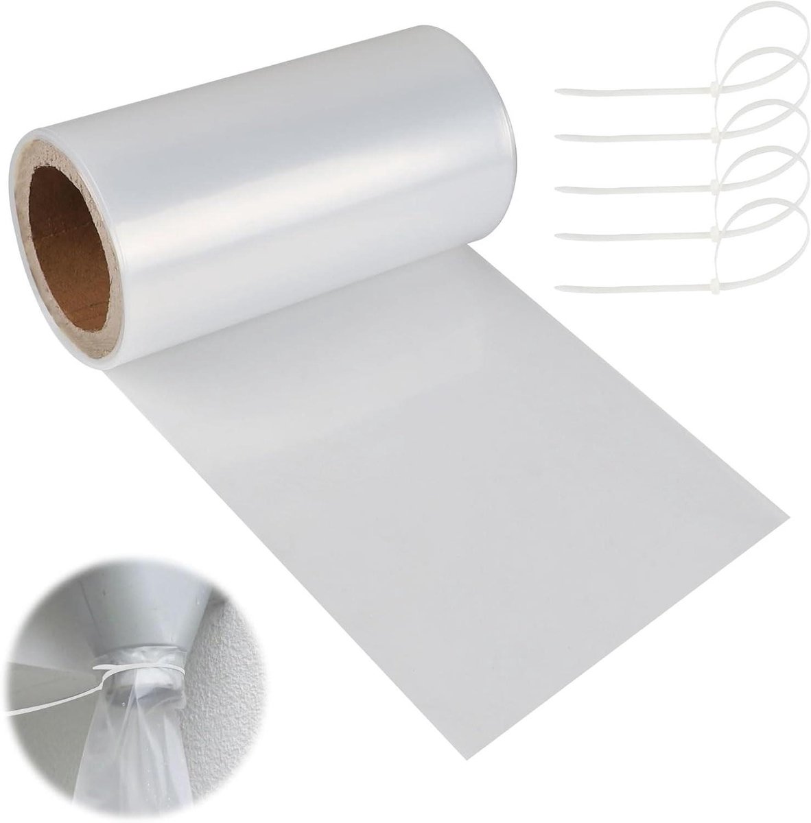 Allecta - Transparante Dakgootslang 10 meter rol Ø 125 mm PE-folie valpijpbescherming met 5 kabelbinders