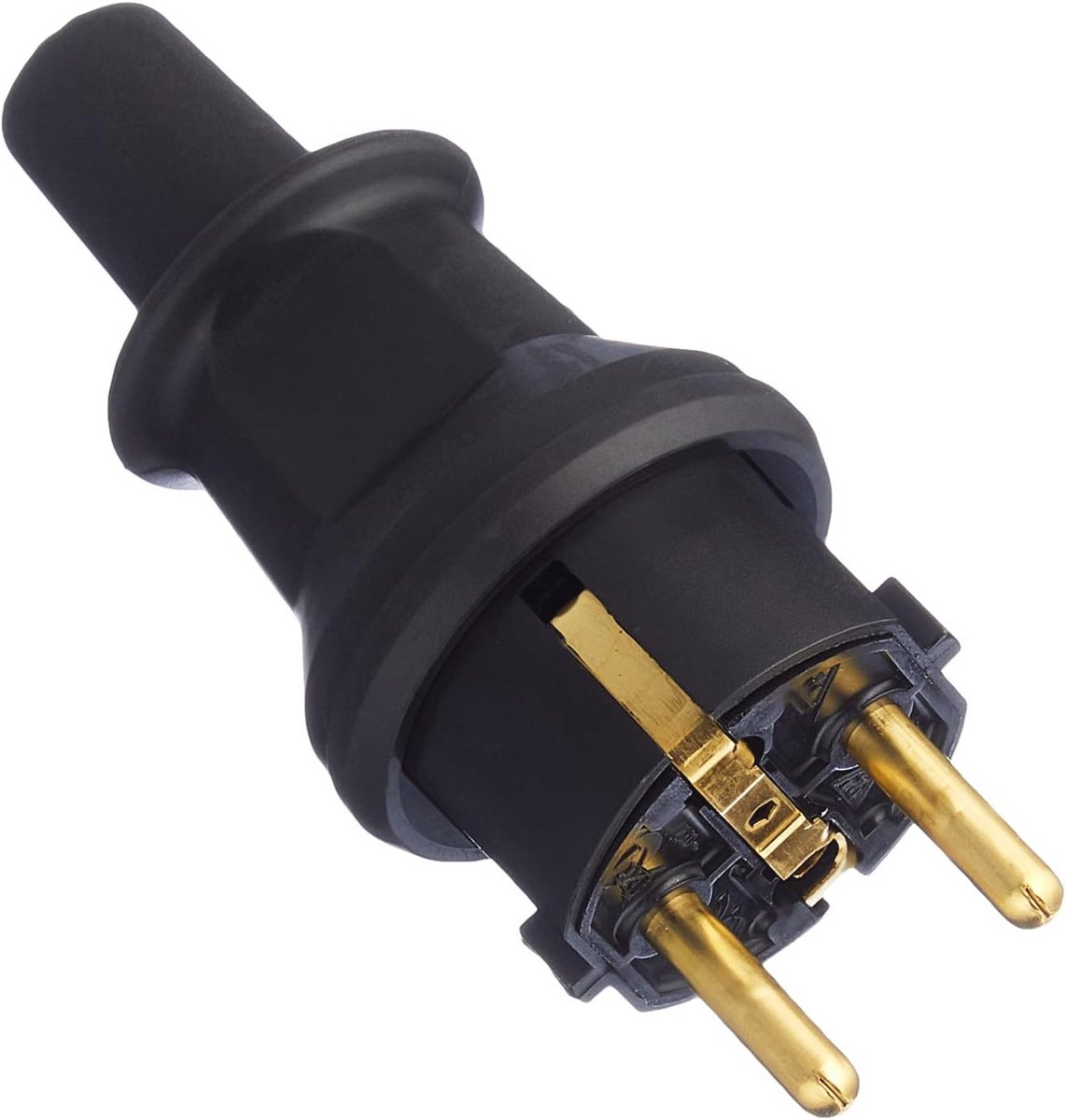 Geaarde stekker met knikbescherming, IP44 spatwaterdicht, 250V (16A) zwart