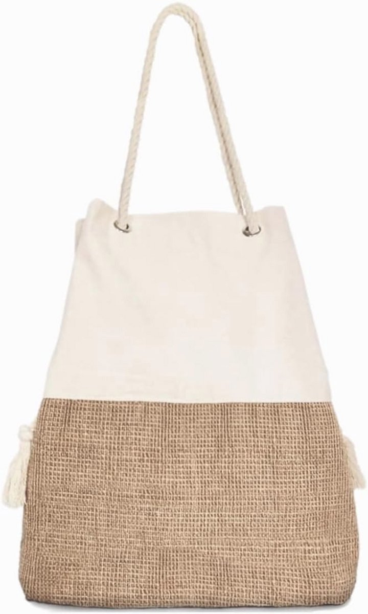 Grote Geweven Strandtas - Boho Tote in Beige voor Zomer