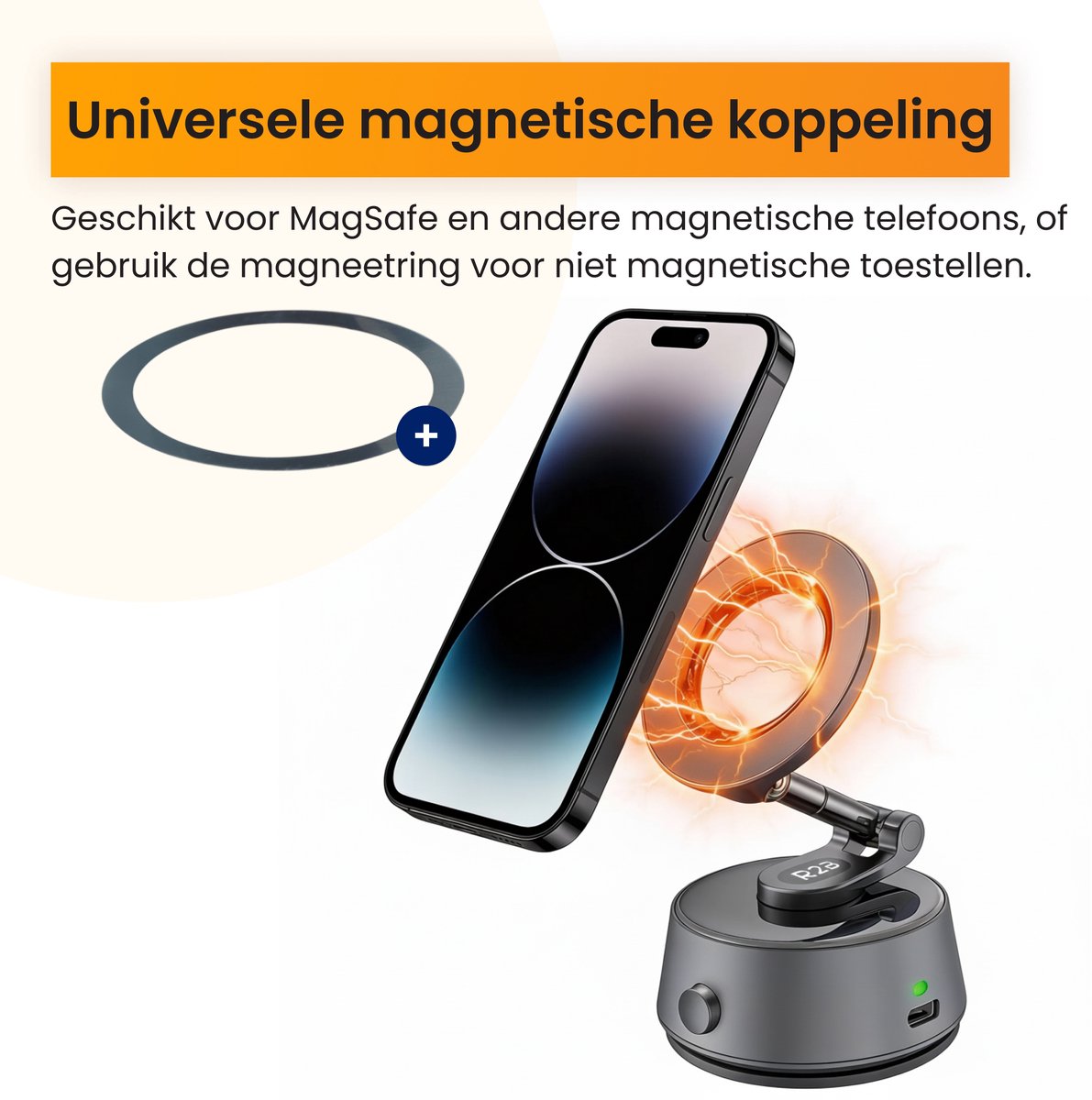 R2B Telefoonhouders Auto met Elektrische Vacuüm Zuignap - Magnetisch & Opvouwbaar - Raam/Dashboard - Dashboardpad - GSM Houder Auto - Autohouder - Geschikt voor MagSafe - Mobiel Telefoon Houder - Auto Telefoonhouder - Phone Holder Car – foto 3