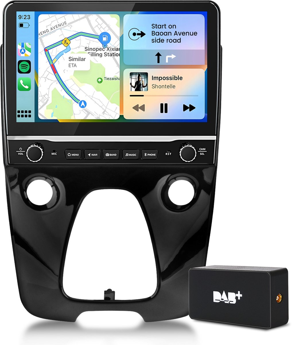 Hexinex Quad-Core autoradio Geschikt voor Peugeot 108/ Citroen C1/ Toyota Aygo- Draadloos CarPlay, Android Auto, DAB, Android 15, multimediaspeler, 2GB+64GB