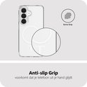Transparante telefoonhoes met magnetische ring en rasterpatroon voor extra grip.