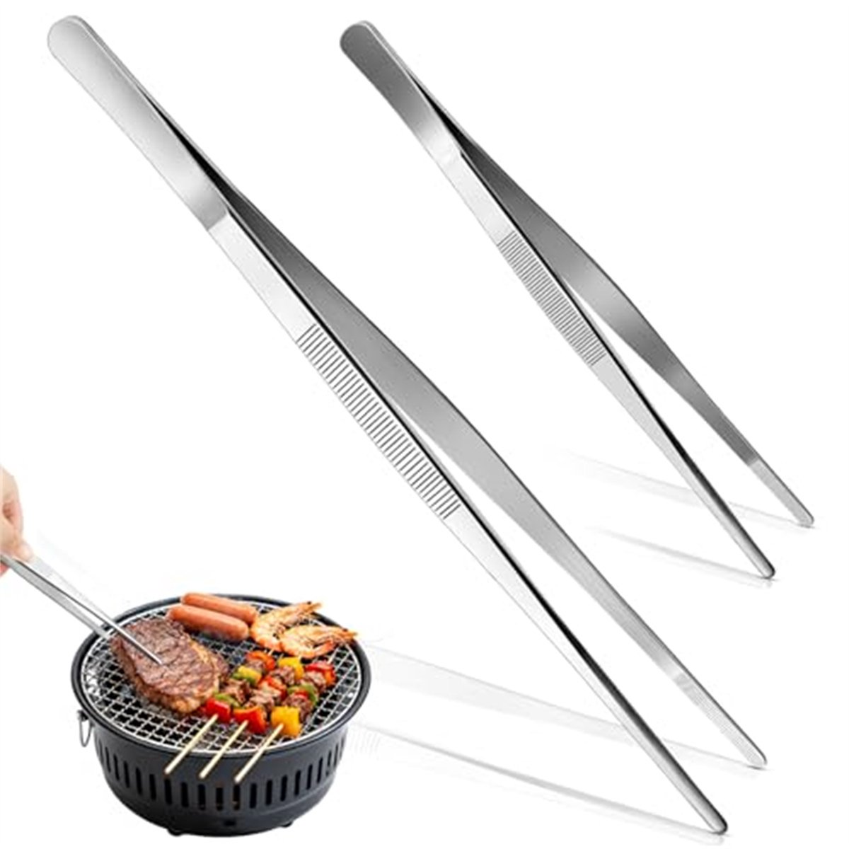 Ynkkvre - RVS Keukenpincet Set – 2 Stuks, 20 cm & 30 cm, Professionele Kookpincet voor Vlees en Grill