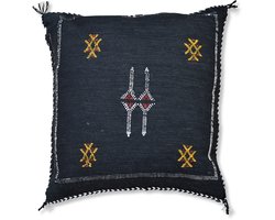 Cactus zijde kussen Sabra - Zwart - Handgemaakt & Uniek Sierkussen - 50 cm x 50 cm - SB113