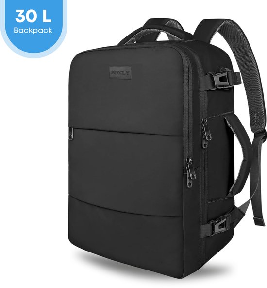 Sac à dos noir FOXLY 30L avec bretelles réglables.