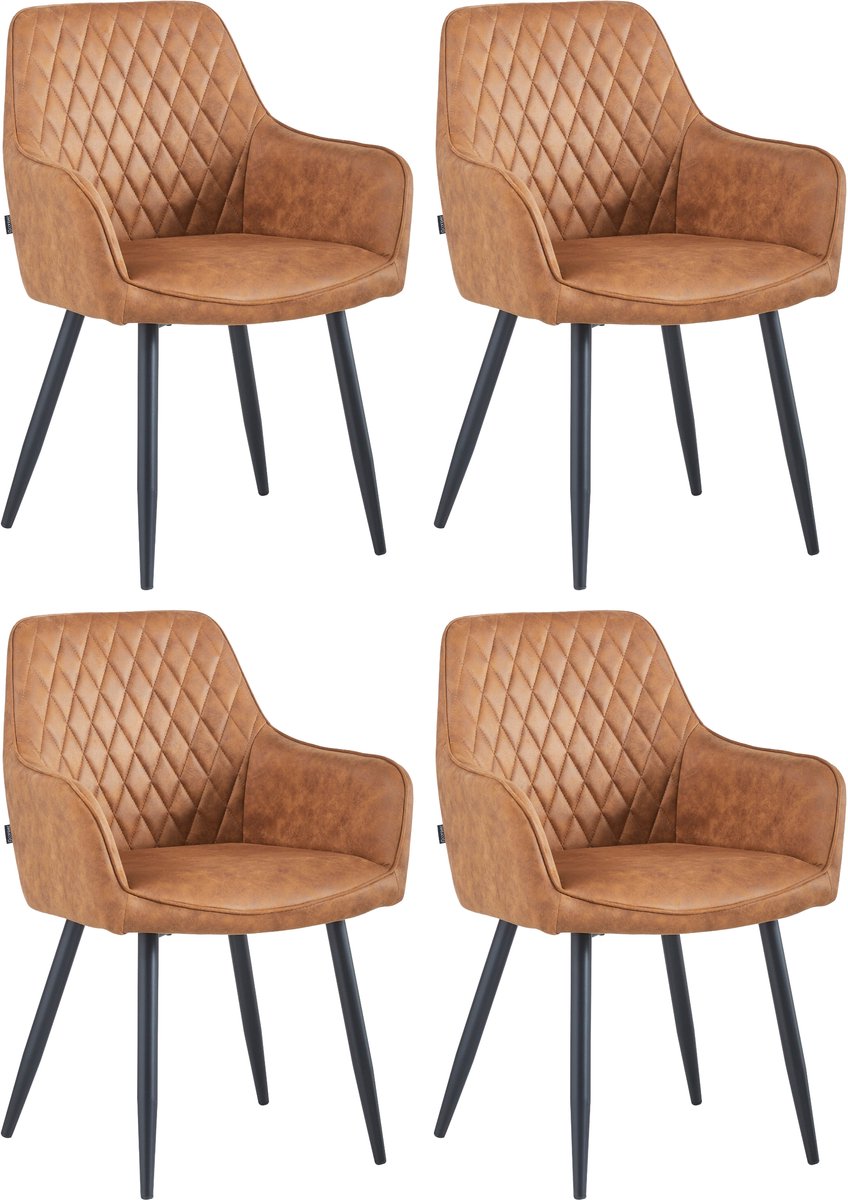 Colenis Beverly Eetkamerstoel - Set Van 4 - Cognac - Microvezel - Industrieel