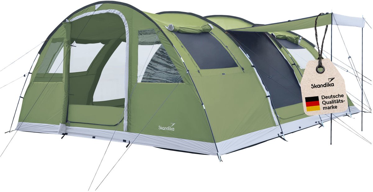 Skandika Gotland 6 Tent – Tenten – Campingtent – Voor 6 personen – Tunneltent – 210 cm stahoogte - Muggengaas – Familietent - Deelbare slaapcabine – 540 x 450 x 210 cm (L x B x H) - 5000 mm waterkolom – Outdoor, Camping, Tuin – Kamperen – groen
