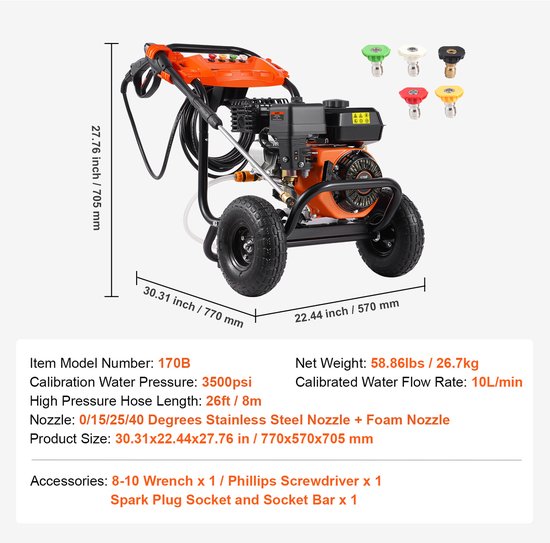 Hogedrukreiniger Op Benzine, 3500 Psi, 10 L/Min, 2,6 Gpm, Aluminium Pomp, 5-Delige Sproeierset — afbeelding 3