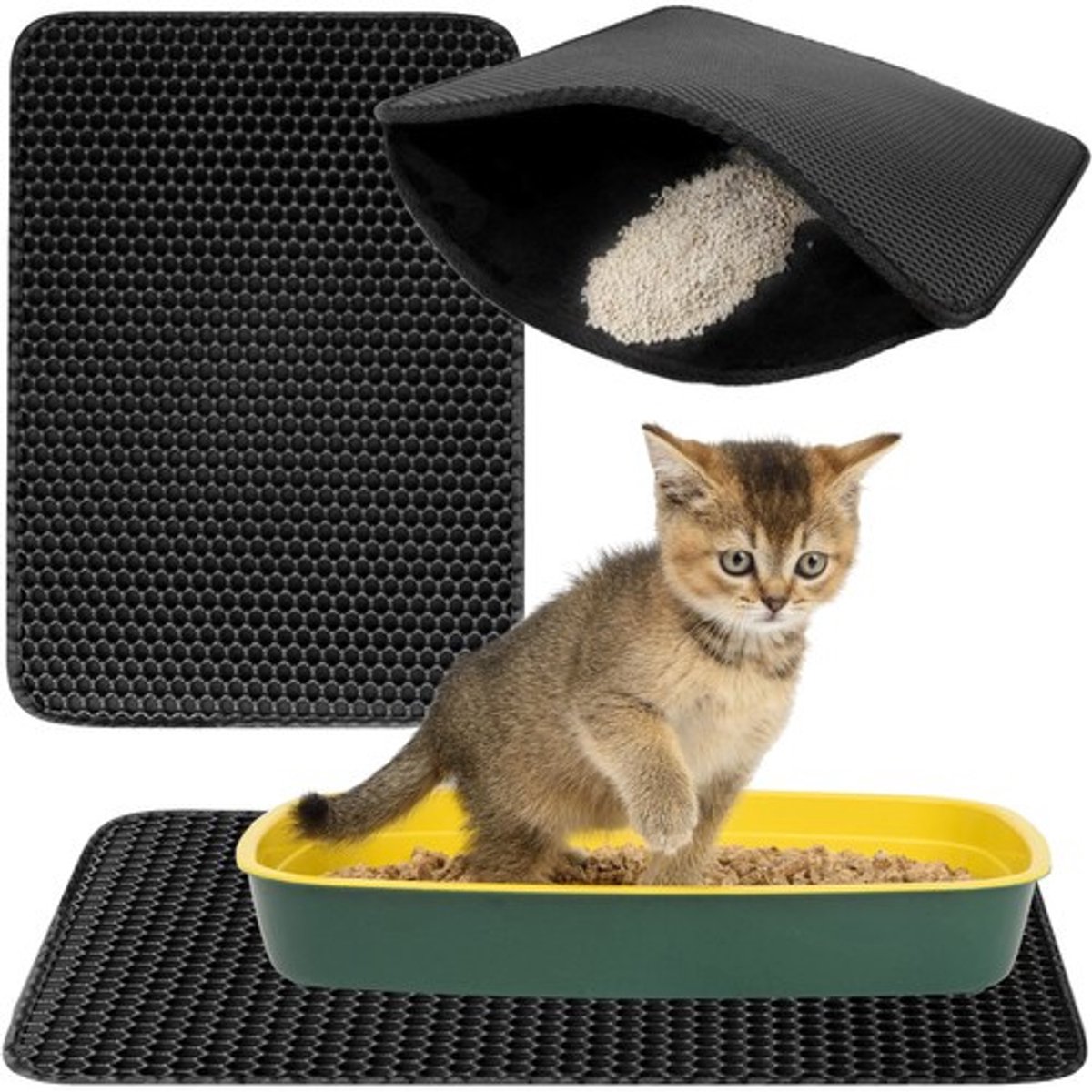 Puiquality Kattenbakmat Grit Opvanger Waterdichte & Flexibele Litter Mat 49,5 x 39,5 cm