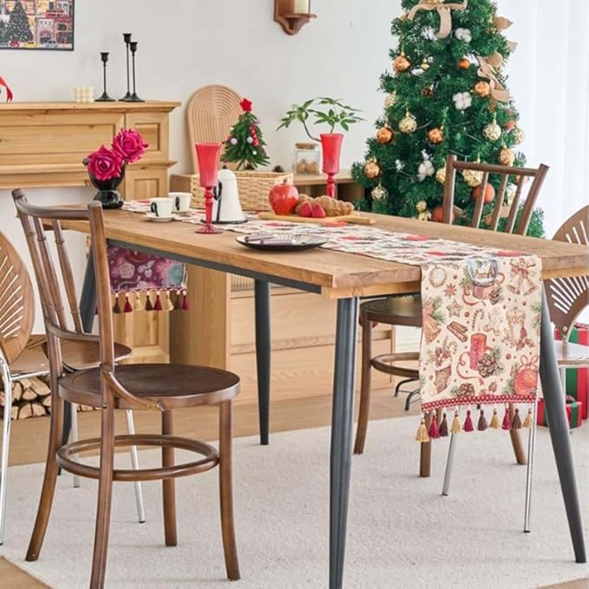 Tafelloper - Kerst Tafelloper - Huis Decoratie - Kerstversiering - Kerst Sneeuwbal Patroon Tafelloper - Geschikt voor eettafels en kasten - Kan gebruikt worden voor Thanksgiving, feesten, Kerstmis, bruiloften, banketten en nieuwjaarsdecoraties（13 X 6