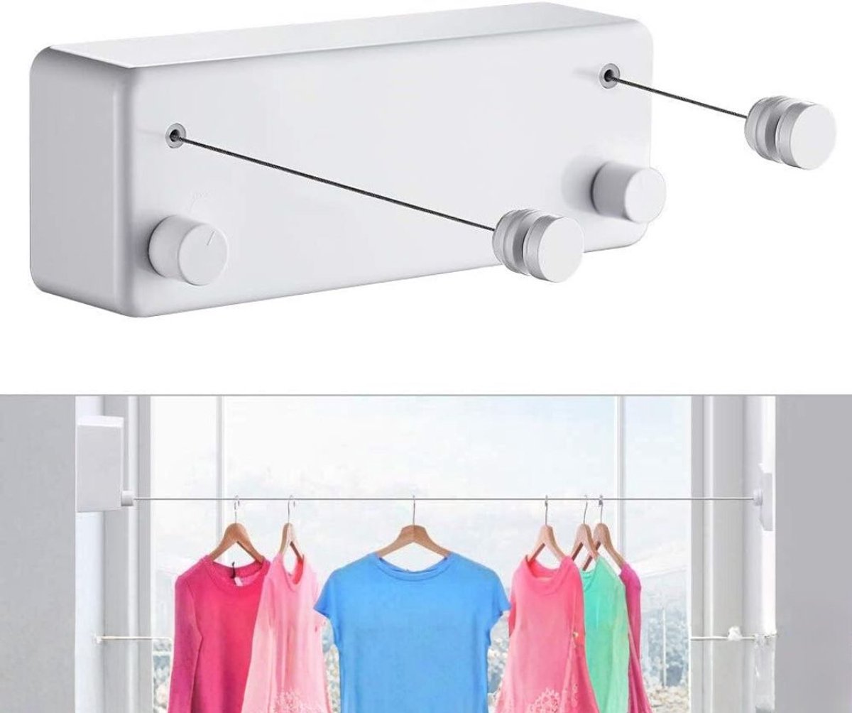 SNJY® Waslijn Uittrekbaar - Drooglijn Oprolbaar - Roldrooglijn - 2 x 4,2m - Wit