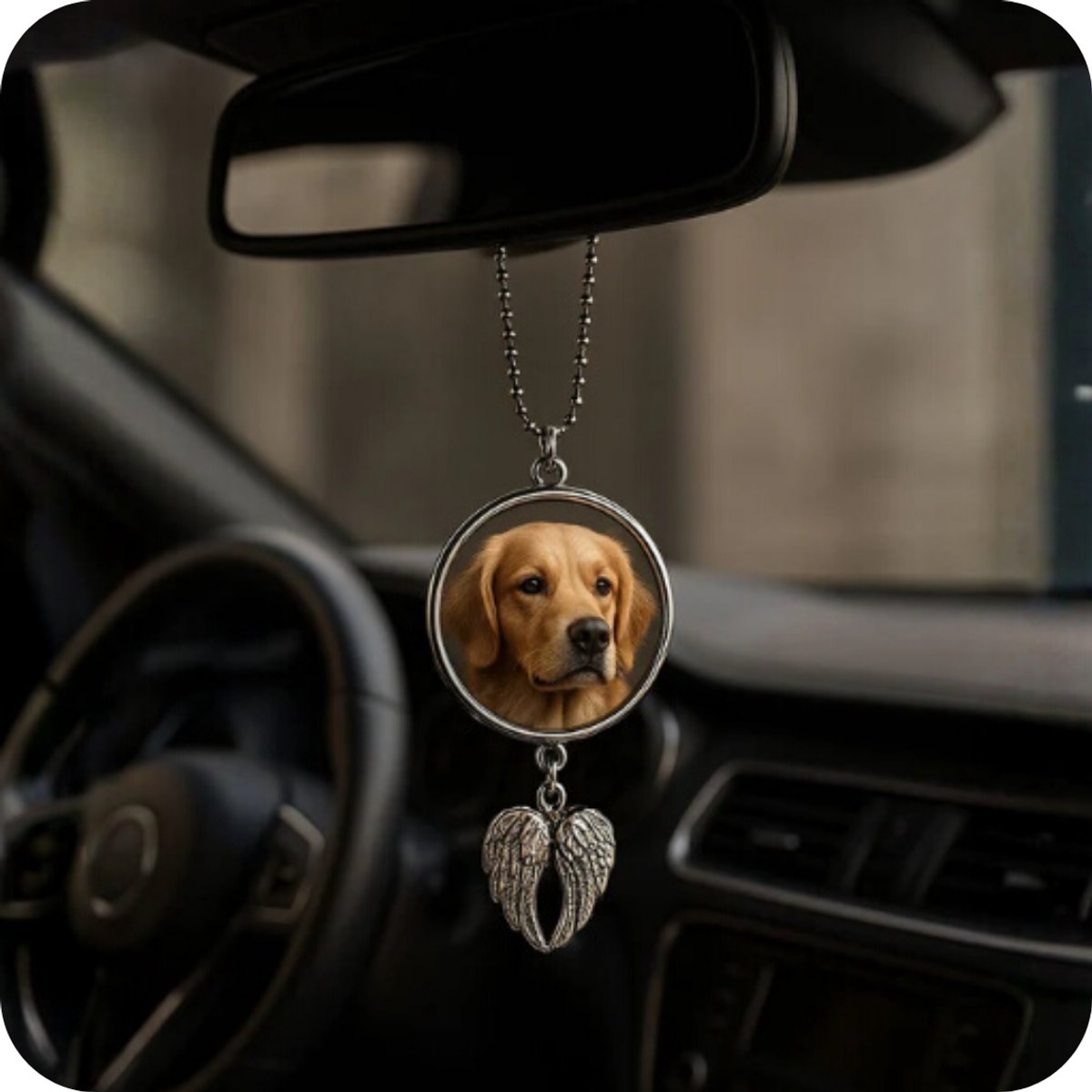Autospiegelhanger met Foto | Gepersonaliseerde Auto Hanger met foto | Zilver | Autohanger met foto | Autocadeau | Foto cadeau | Petshop Seven