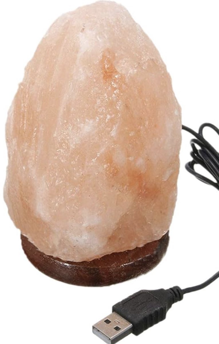 The Salt Company Himalaya Zoutlamp Natuurvorm - USB Lamp met Houten Basis - Compact & Multicolor LED Licht