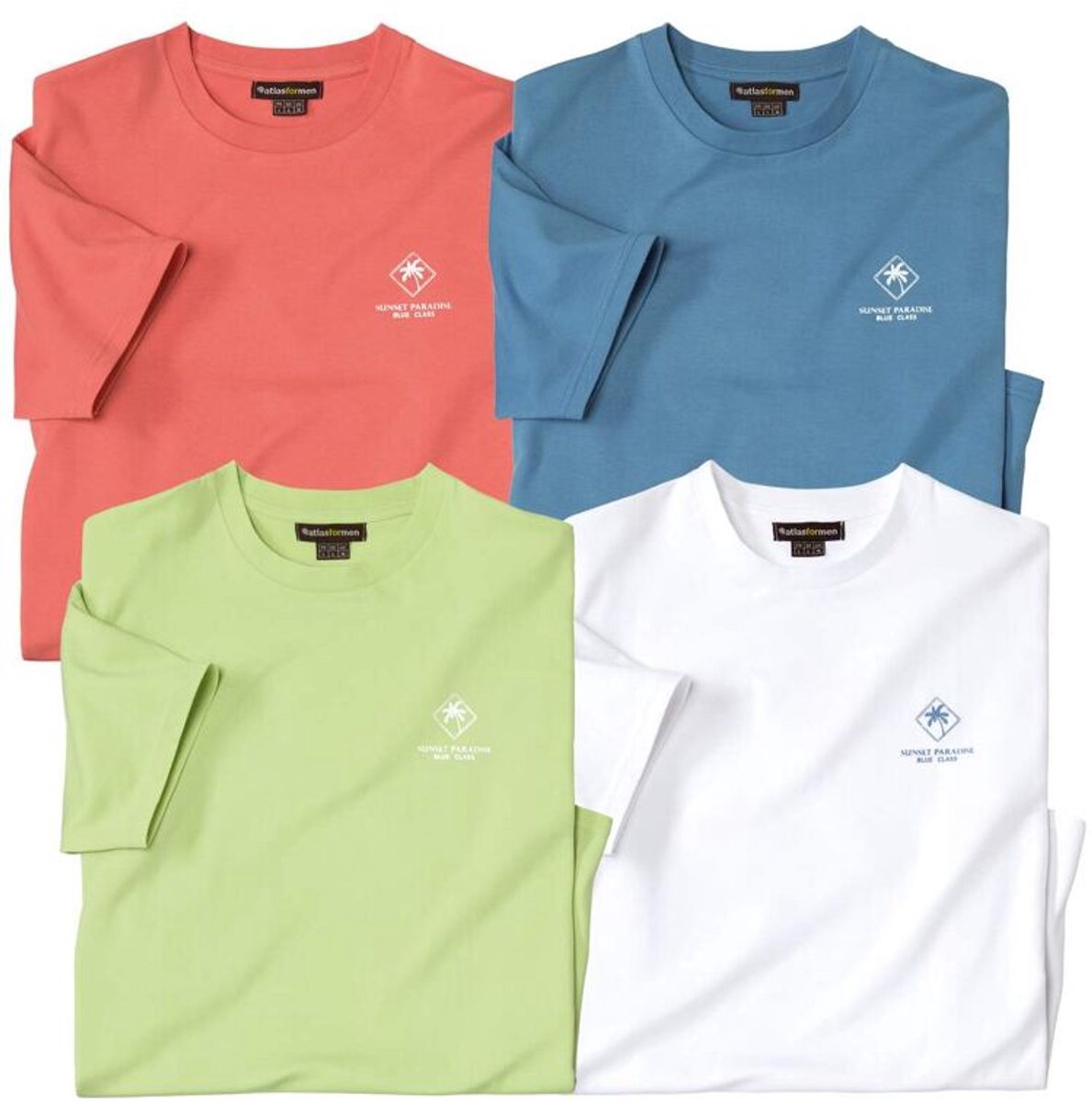 ATLAS FOR MEN - Set van 4 effen T-shirts van katoen Palm - Heren - Verkrijgbaar in grote maten - 5XL