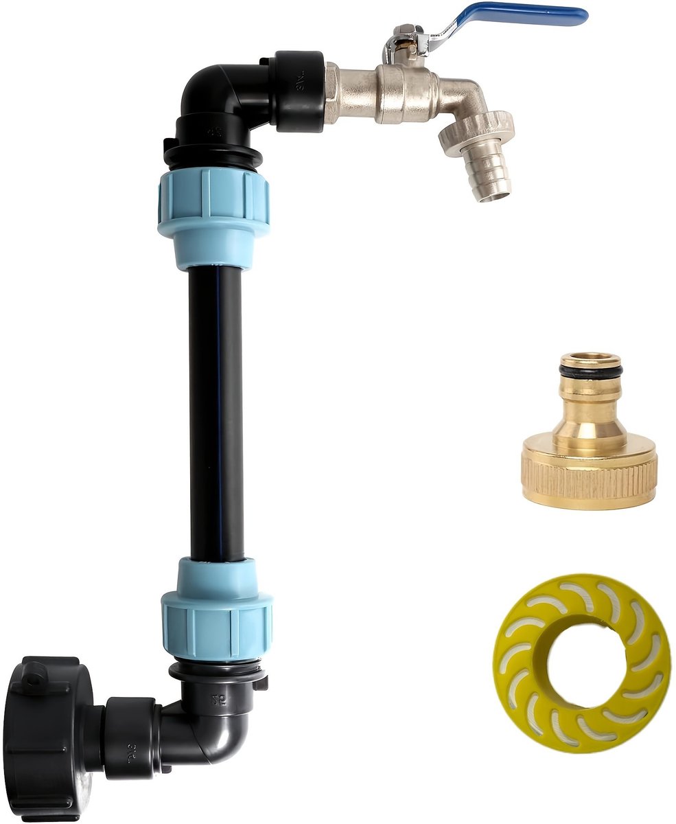 1Set IBC-adapter met messing kraan - S60 x 6 kraan - 3/4 inch voor 1000L regenwatertank - hoge temperatuur en waterdruk