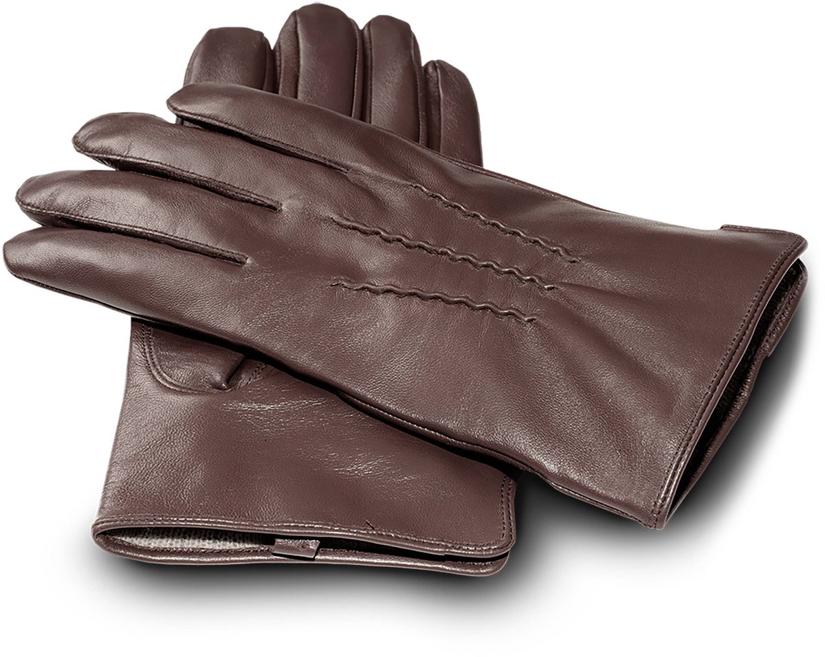 Klassieke leren touchscreen heren handschoenen maat L - kleur bruin