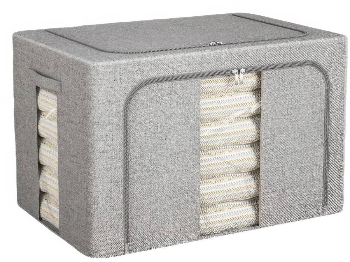 Opbergbox met deksel - Opbergzak met metalen frame - Stackbaar voor kleding en beddengoed - 3 stuks - Grijs