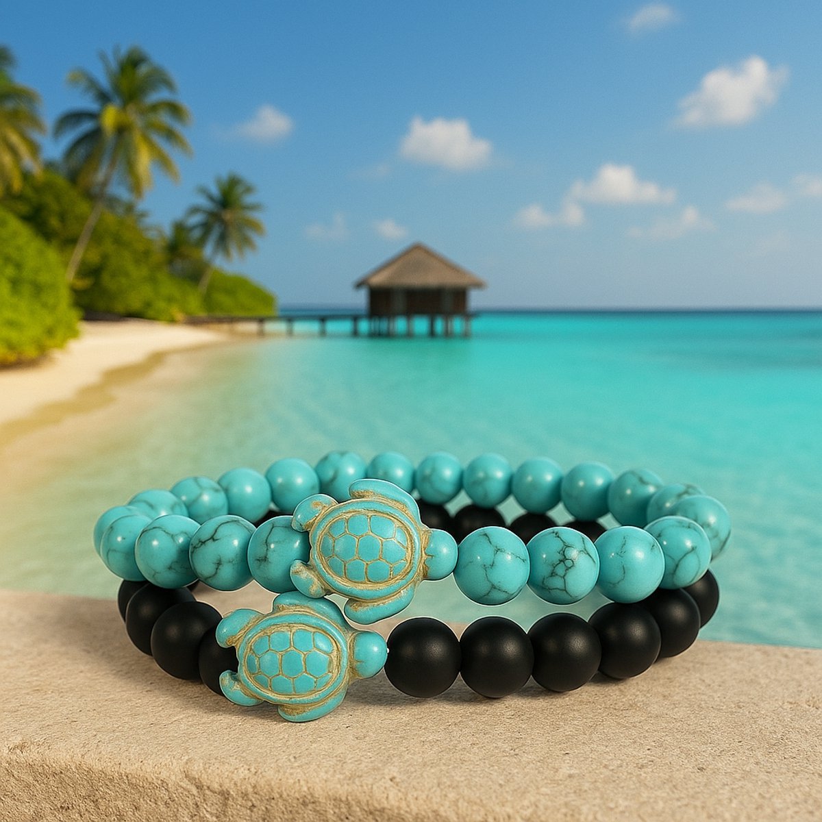 S4H – Turquoise & Onyx Armband Set met Schildpad | Edelsteen Armbanden voor Heren & Dames | Spirituele Balans & Bescherming | Natuursteen Sieraden met Betekenis