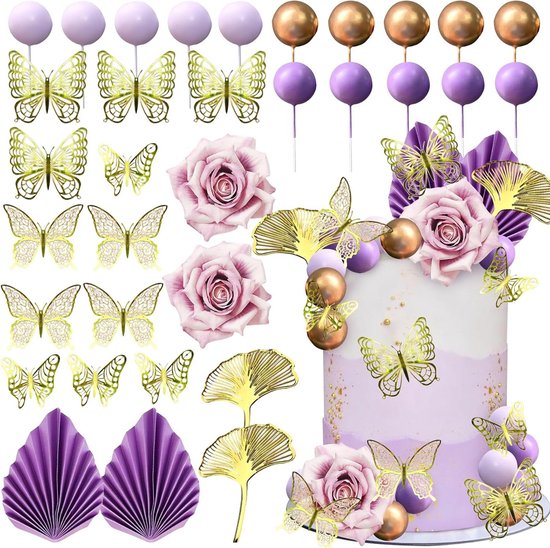 Eetbare Vlinders Cupcake-Toppers - 40 Stuks Taartdecoratie, Roze Eetpapier voor Verjaardag, Feest, Bruiloft