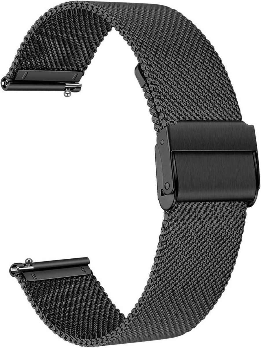 Nordivar - Geweven metalen quick release horlogebandje voor heren en dames - Universeel bandje voor smartwatches - 16 mm - Zwart