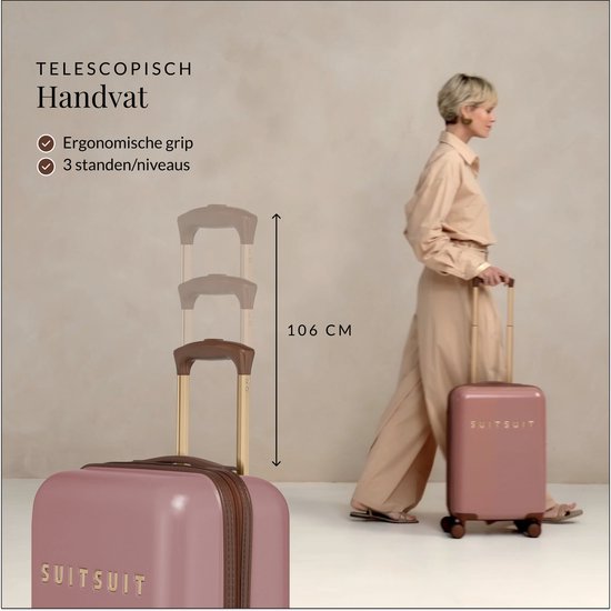 SUITSUIT Handbagage koffer 55x35x20 - Handbagage trolley - Lichtgewicht koffer - Reiskoffer - Veilig TSA cijferslot - Fab Seventies koffer Old Rose - Roze