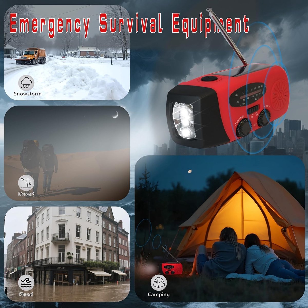 2000mAh Wind-Up Solar Radio – Draagbare Noodradio met Handzwengel, LED Zaklamp & SOS Alarm – Oplaadbare Powerbank – USB Telefoon Oplader – Ideaal voor Camping en Noodsituaties – foto 2