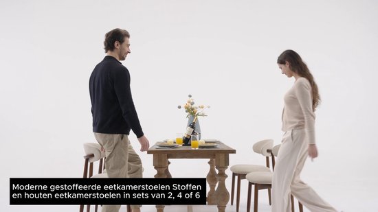 COLAMY Houten eetkamerstoelen - set van 4 - Moderne met stof beklede keukenstoelen - Boerderij eetkamerstoel- beige
