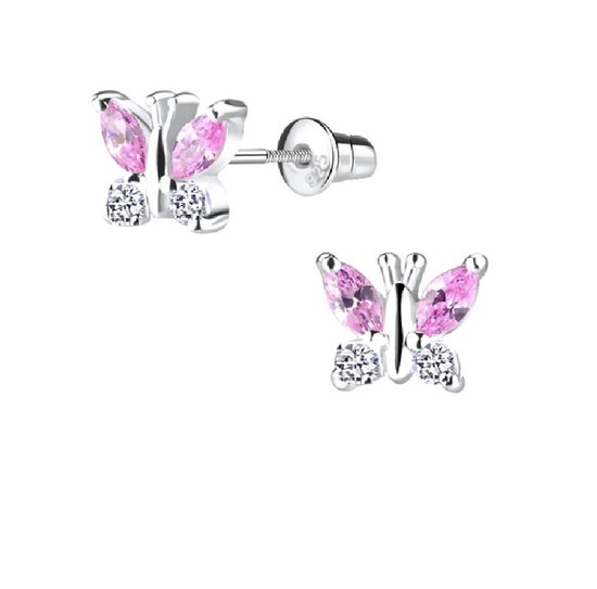 La Rosa Princesa - Clous d' Clips d'oreilles Papillon Cristaux Rose Argent