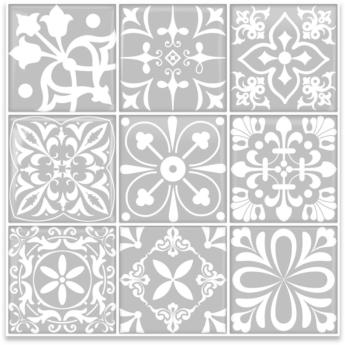 24Supply Plaktegels - 10 Stuks - Glans - Patchwork - Grijs - 30.5x30.5cm