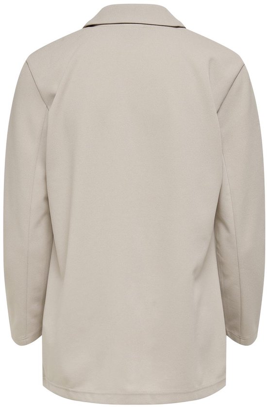 Een beige blazer met lange mouwen, gezien van de achterkant.