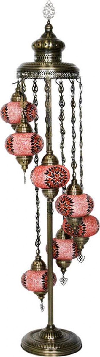 Handgemaakte Turkse lamp - vloerlamp 7 bollen rood - hoogte 160 cm - mozaïek glas