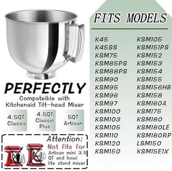 5QT Mengkom met Handvat voor Keukenmixers - Vaatwasmachinebestendig — afbeelding 3