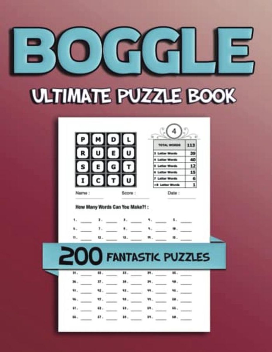 Boggle Puzzelboek met 200 Unieke Puzzels van 3 tot 7 Letters
