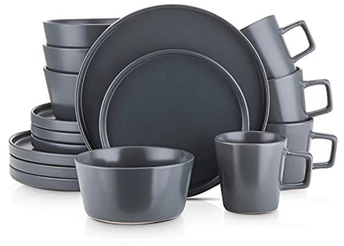Moderne Coupe Aardewerk Servies Set voor 4 Personen - Grijs Mat