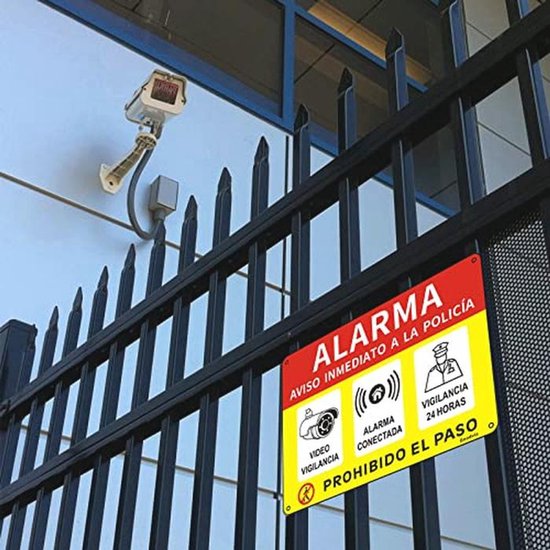 Reflecterend Alarm Bord 18x25cm - Videobewaking Metalen Bord Voor Verboden Toegang Tot Privé Eigendom - Duurzaam, Waterdicht, UV-Bestendig - Set Van 2 Stuks van Merkloos — afbeelding 2