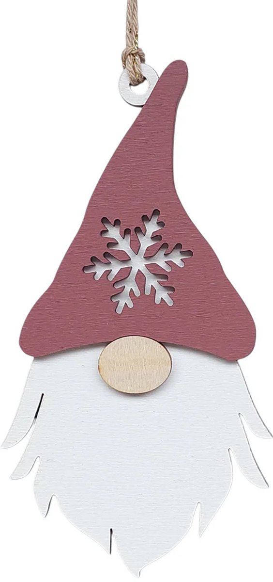 76%ANDERS Kersthanger Ornament - Gnoom - L - Rood/Bruin - Kerst kabouter - Hout - Duurzaam - Handgemaakt NL