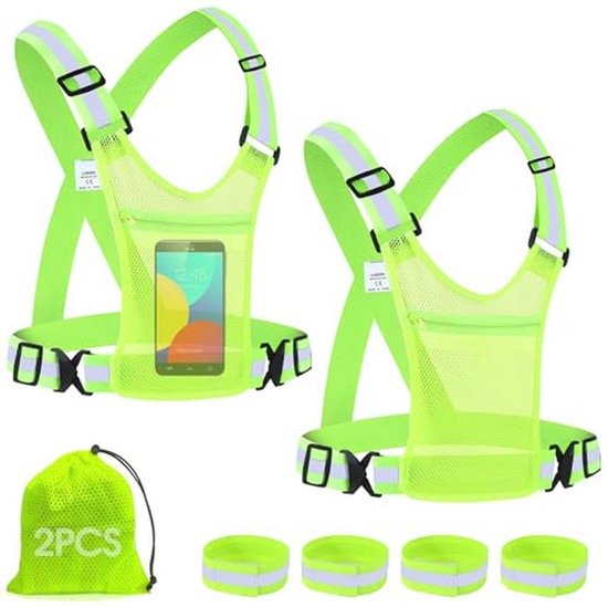 2-pack Veiligheidsvesten Voor Kinderen | Geel | Met 360° Reflecterende Strepen | Fietsen, School, Sport | Lichtgewicht Polyester | One Size