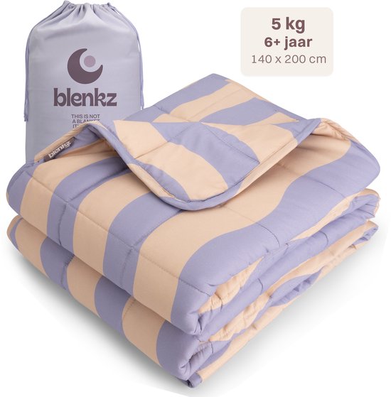 BLENKZ Couverture Lestée Enfant 5kg – 140x200 – Wavy Stripe Peach Lilac – Pour enfants à partir de ±6 ans et adolescents – Couverture lestée 1 personne – Couverture pondérée