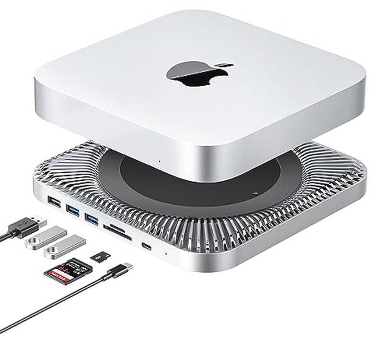 Mac Mini Hub en Type-C Stand met SSD Behuizing - Staandhouder voor Mac Mini M1/M2 met USB-C en SD/MicroSD Lezer