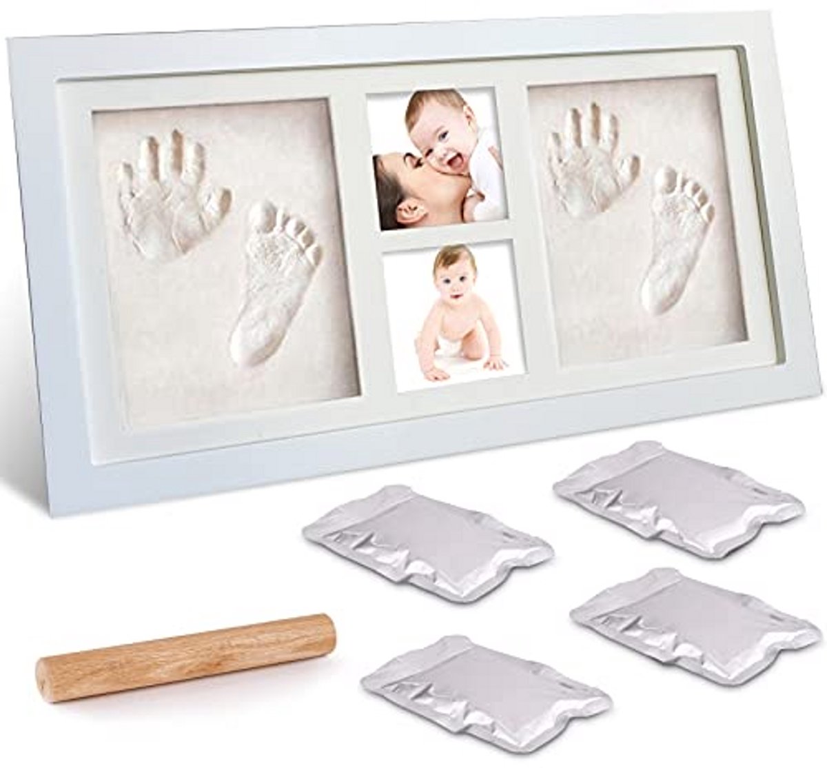 4-in-1 baby handafdruk en voetafdruk fotolijst met gipsafdruk - Uniek geboortecadeau