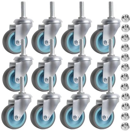 Zwenkwielen 50 mm - 12 Stuks Meubelwielen met 360 Graden Rotatie | bol