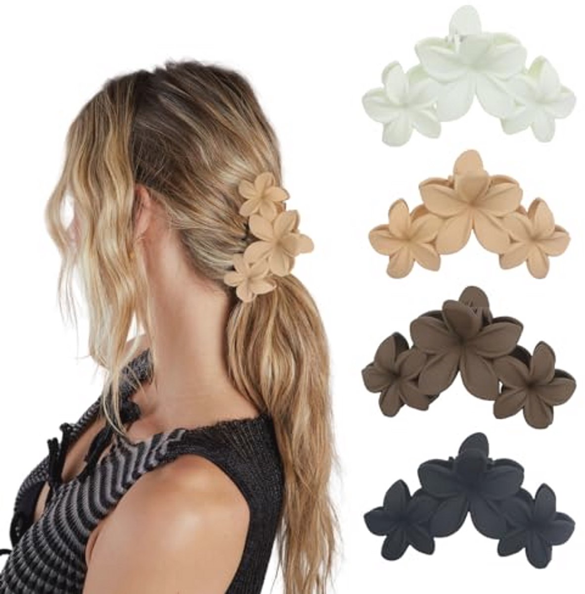 4 Stuks Antislip Bloemenklauwklemmen - Matte Haarclips voor Dames met Dik Haar