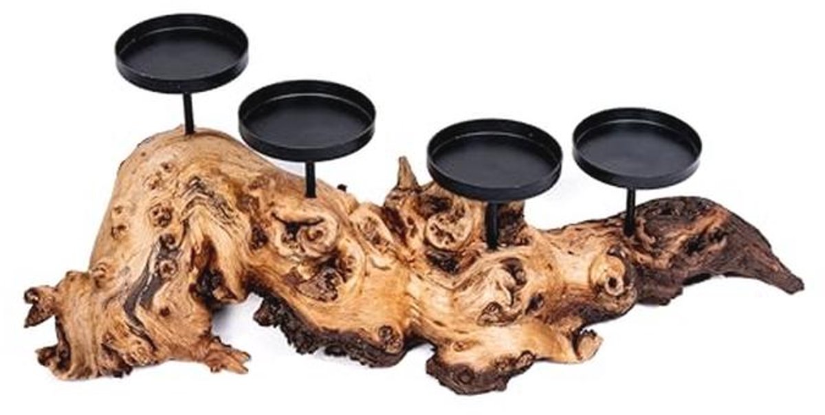 Kandelaar van echt hout, individueel design, max. 63 mm kaarsdiameter (zonder kaarsen) (wortel voor vier kaarsen)