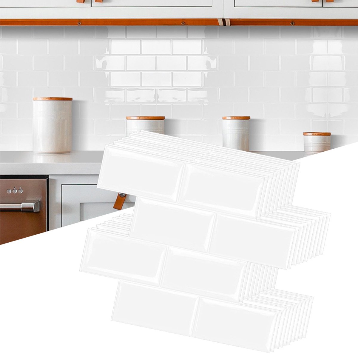 Dikkere zelfklevende metrotegels - 10 vellen witte plaktegels - Waterbestendige achterwand voor keuken en badkamer - Eenvoudig te installeren spatscherm