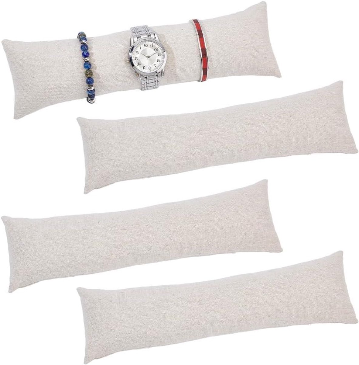 Lange fluwelen horlogekussens set van 4 stuks 30 x 8 cm - Beige armband kussens voor sieraden display stand organizer