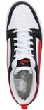 Bovenaanzicht van de Puma Rebound V6 sneaker, wit-zwart-rood design.