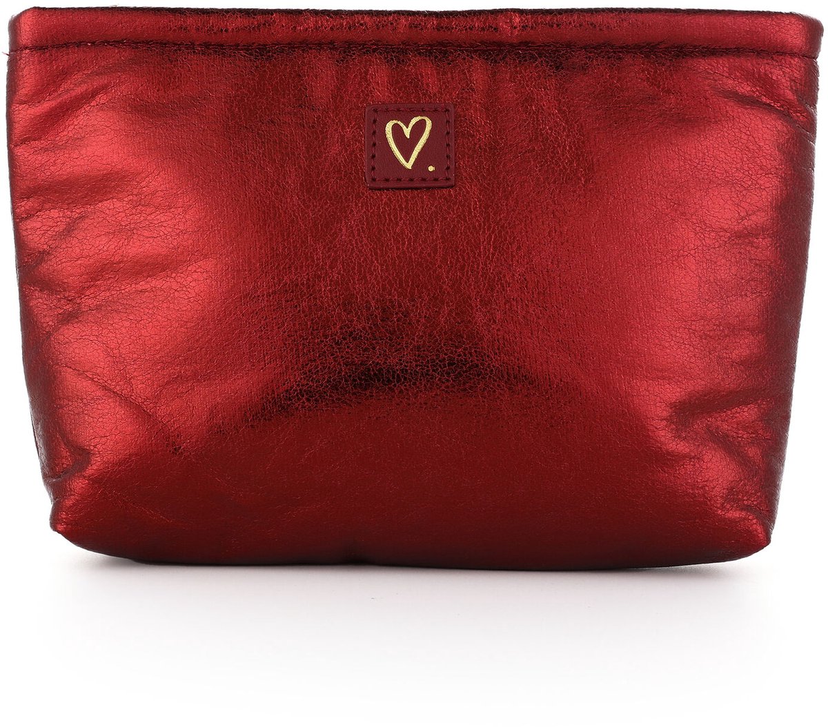 Toilettas Bordeaux Rood - Make-up tasje - Metallic - Love Hart opdruk - Chique Trendy Toilettas - Cadeau Valentijnsdag - Stijlvol - Rits